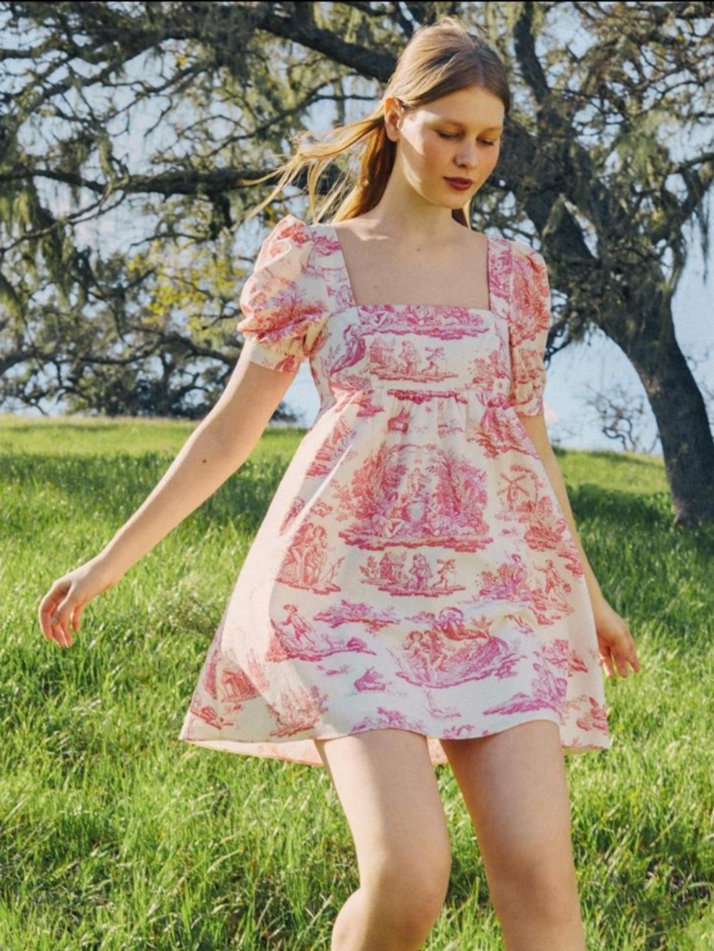 Laura Ashley x Urban Outfitters Babydoll Dress Pink Toile Puff Sleeves Large